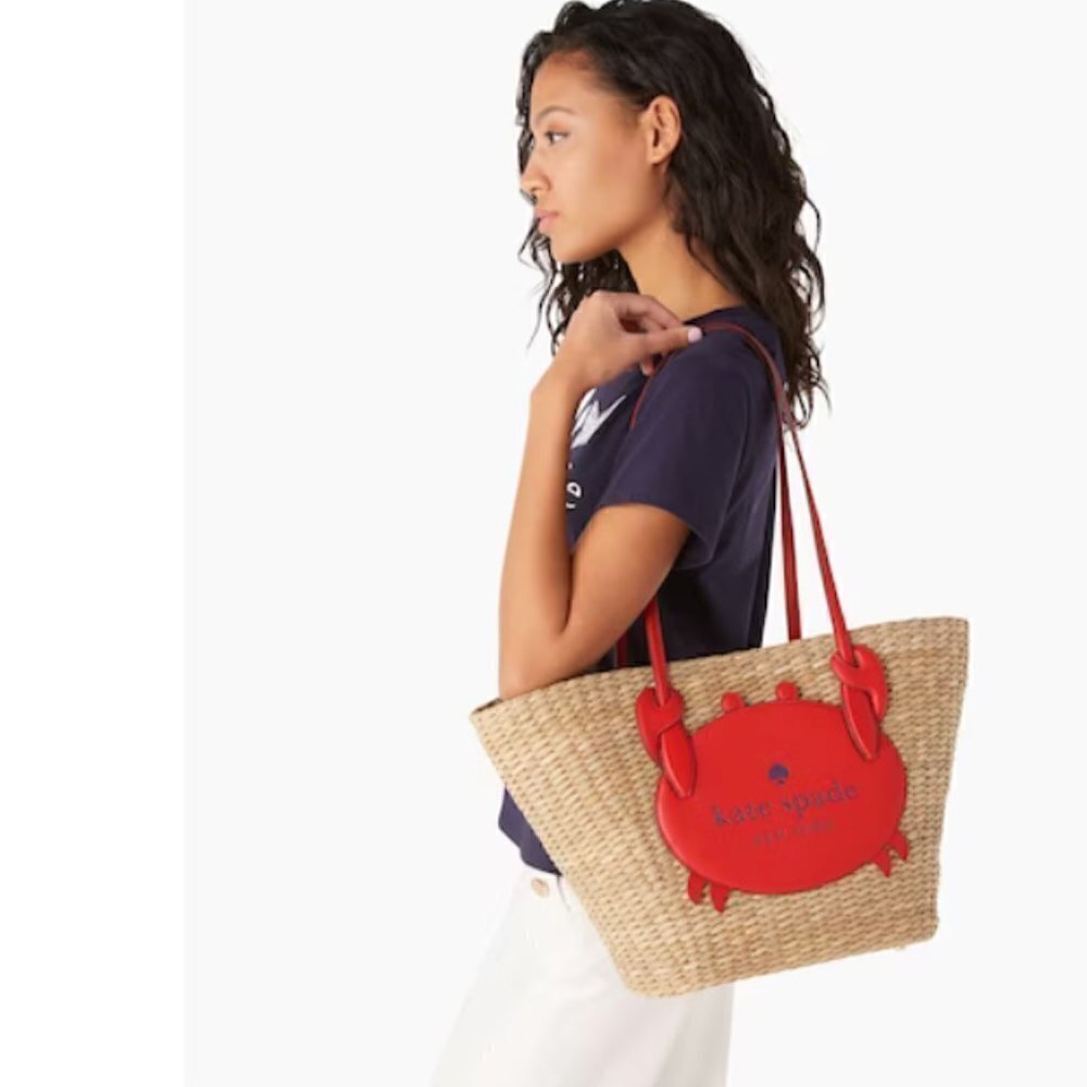 Kate Spade Pinch Me Crab Large Vacation Tote, Straw Raffia